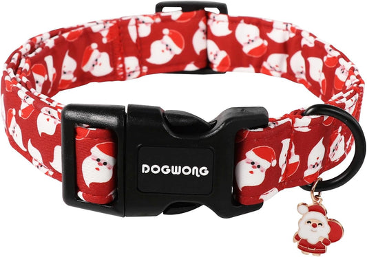 DOGWONG Christmas Red Santa Dog Collar- Cute Santa Claus Christmas Dog Collars Adjustable Designer Christmas Dog Collar for Small Medium Large Dogs XL