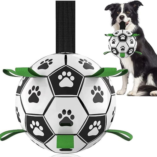 QDAN Dog Toys for Small Medium Puppy, Soccer Ball for Dogs with Straps, Dog Herding Balls, Birthday Toy Gifts, (Black Greem, 6 Inch)