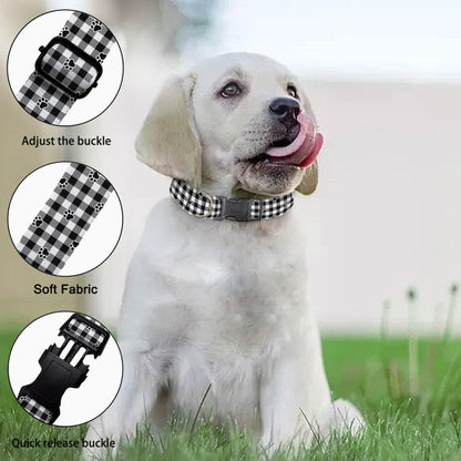 Black White Plaid Gingham Paw Pet Collar Cat Dog Neck Strap Quick Release Buckle Adjustable Female Male Puppy Corgi
