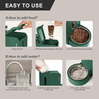 Gardner Pet Automatic Gravity Cat Food Feeder and Water Dispenser Stainless Steel Two-in-One Set Large Capacity Dispenser for Pets Dogs, Puppies, Kittens
