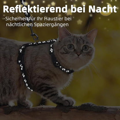PUPTECK Adjustable Cat Harness and Leash Set Escape Proof Kitten Strap Collar for Walking Travel, Moon&Star