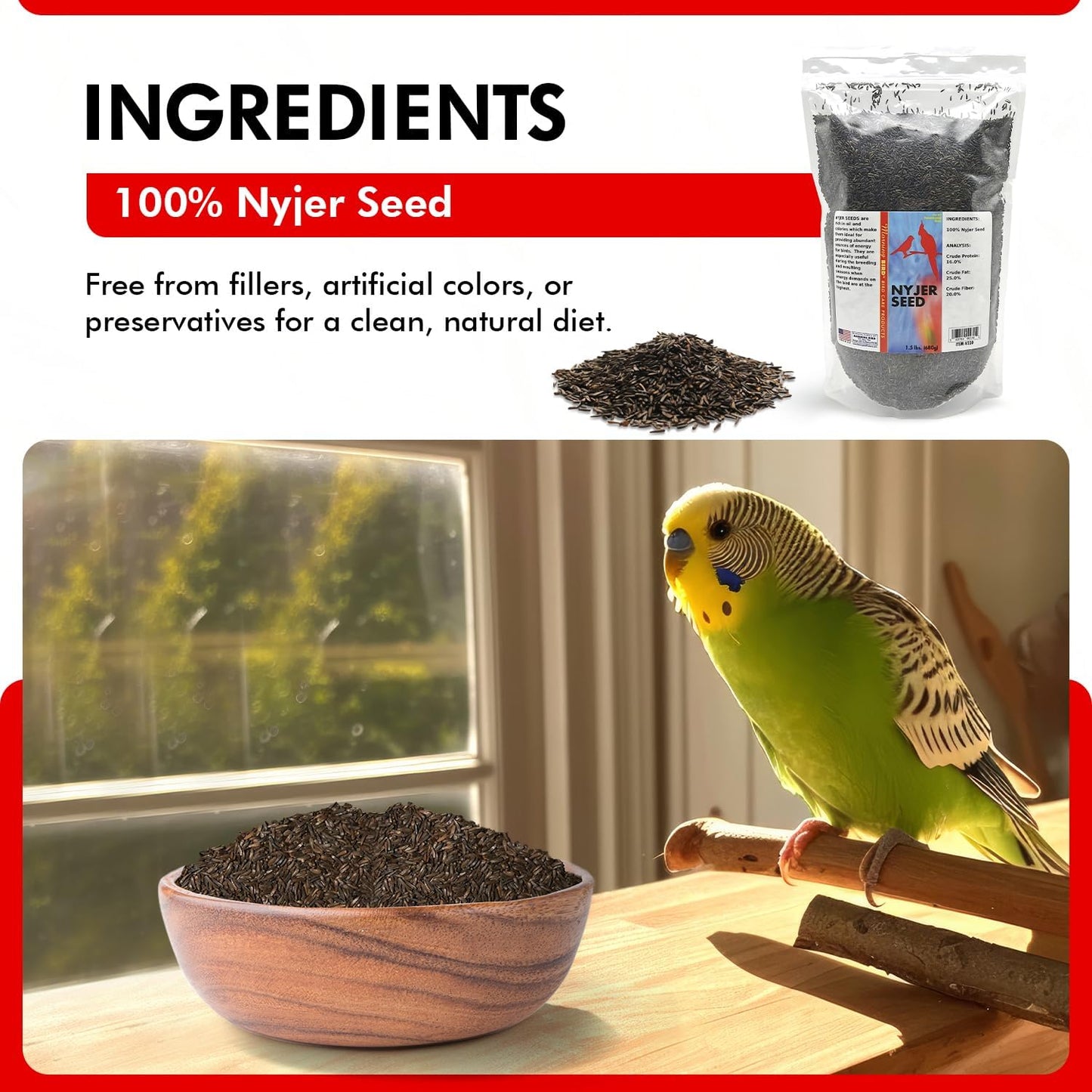 Morning Bird Nyjer Seed for Birds 1.5 lbs – Energizing Nutrition with Rich in Vitamins and Supplements – Ideal Bird Food for Breeding & Molting – Nyjer & Finch Seed for All Birds