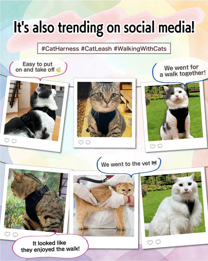 Cat Harness Escape Proof with Leash for Walking, Travel Vest Soft Chest Support, Adjustable Size, Escape Proof Soft Adjustable Vest Harnesses, Breathable, Kittens, Small Dogs (美/背縄/粉1/S)