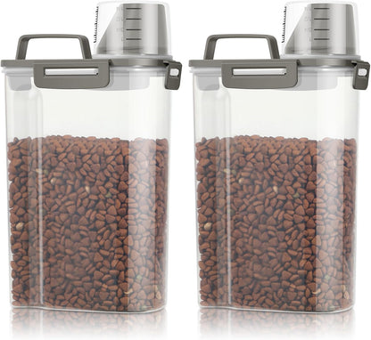TBMax Small Dog Cat Food Storage Containers 2 Pack, Travel-Friendly Pet Food Container with Spout & Measuring Cup, Kid-Friendly Pet Feeding Dispenser, Portable Dog Treat Bird Seed Container -Grey