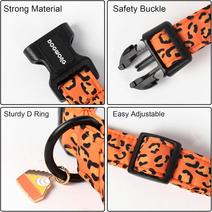 DOGWONG Leopard Print Dog Collar- Cute Designer Animal Pattern Dog Collars Adjustable Girl Female Dog Collar for Small Medium Large Dogs S