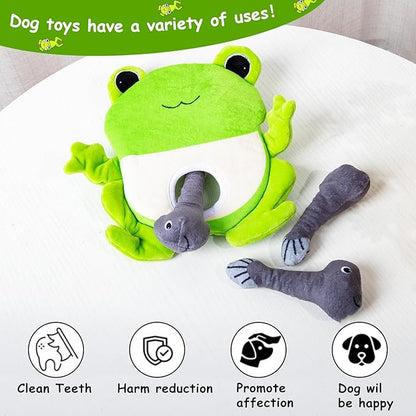 Hollypet Squeaky Dog Toy, Interactive Plush Hide and Seek Dog Toys for Small Medium Sized Dogs and Non-Aggressive Chewers, Puppy Teeth Clean Chew Toys, Frog