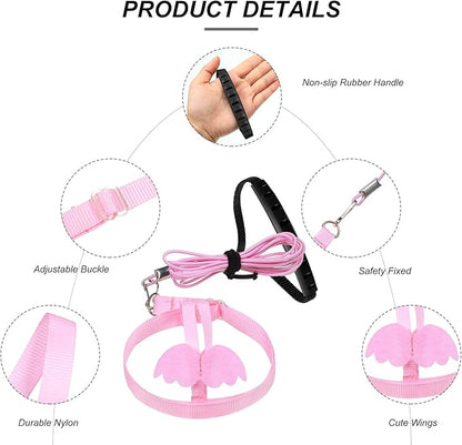 Shappy 4 Pieces Pet Parrot Bird Harness Leash Adjustable Bird Flying Harness Traction Rope with Cute for Parrots Pigeons Budgerigar Lovebird Cockatiel Mynah Outdoor Training Toy (Green, Pink,XS)