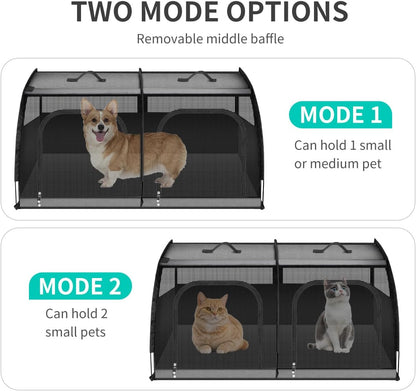 Double Cat Car Travel Carrier, Twin Compartment Show House Cat Cage/Condo，Portable Pet Crate for 2 Cats Travel Double Dog Crate Set for Long Distance Travel