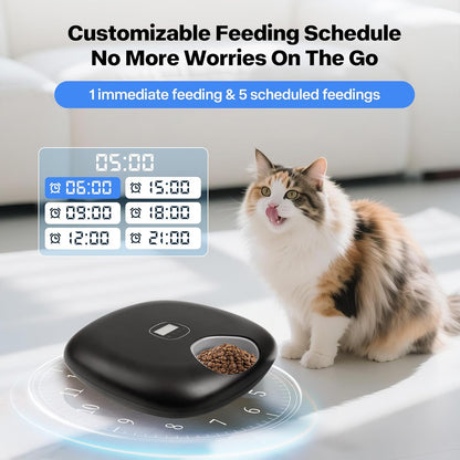 PetPrime 6-Meal Automatic Cat Feeder with Two Ice Packs,Cordless Rechargeable Cat Food Dispenser for Cats and Small Dogs Wet Food Auto Pet Feeder Black