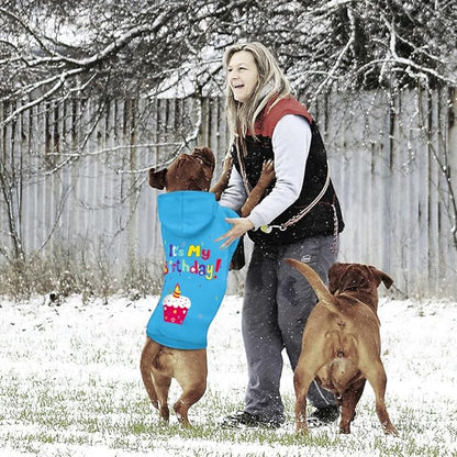 GreenJoy Dog Sweater Dog Hoodie Cold Weather Coat Hooded Sweatshirt for Puppies,Cats, Small Medium Large Dogs (Blue(It's My Birthday), Large)