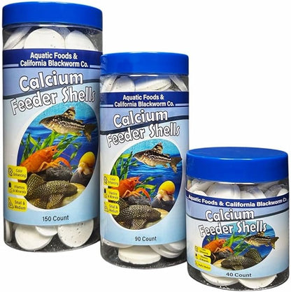 Aquatic Foods Inc. Calcium Feeding Shells, Small & Medium for Shrimp, Snails, Crabs, Crayfish, Plecos, Catfish, All Tropical Fish, 4-Type Wafer & 12-Type Pellet Mix Included 40 Count Canister