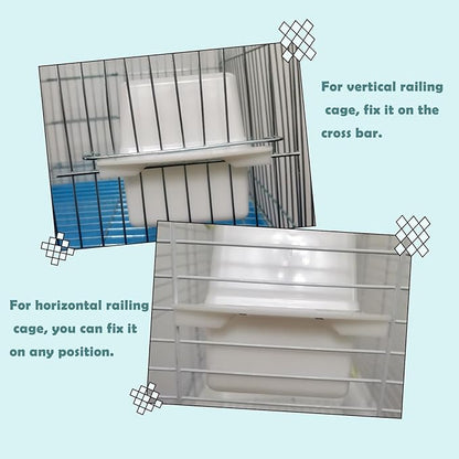 IBWell 2 Pack Clear Water Bowl and Food Container - Bird Cage Feeder With Perch for Parakeets - No Mess Design