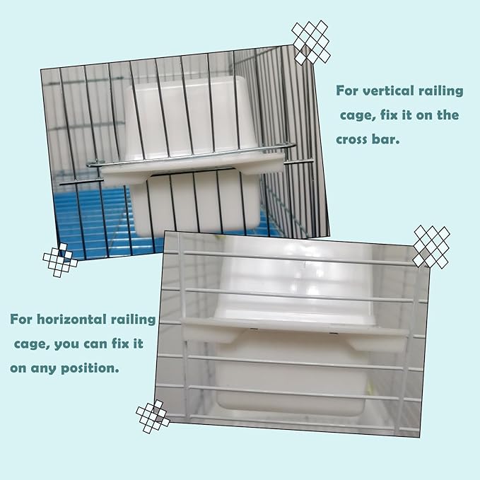 IBWell 2 Pack Bird Water Bowl Clear Bird Food Container Bird Cage Feeder No Mess Bird Feeder for Cage Parakeet Feeder with Perch