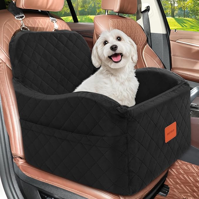 Small Dog Car Seat, Memory Foam Dog Booster Car Seats with Thick Cushion for Medium Dogs Under 35lbs, Detachable Washable Pet Carseat with Storage Pockets(Black, Medium)