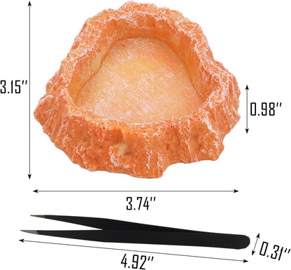 IBWell 2pcs Reptile Water Bowl with Feeding Tweezers - Food Dish for Lizard, Snake, Tortoise & Small Animals - Loess