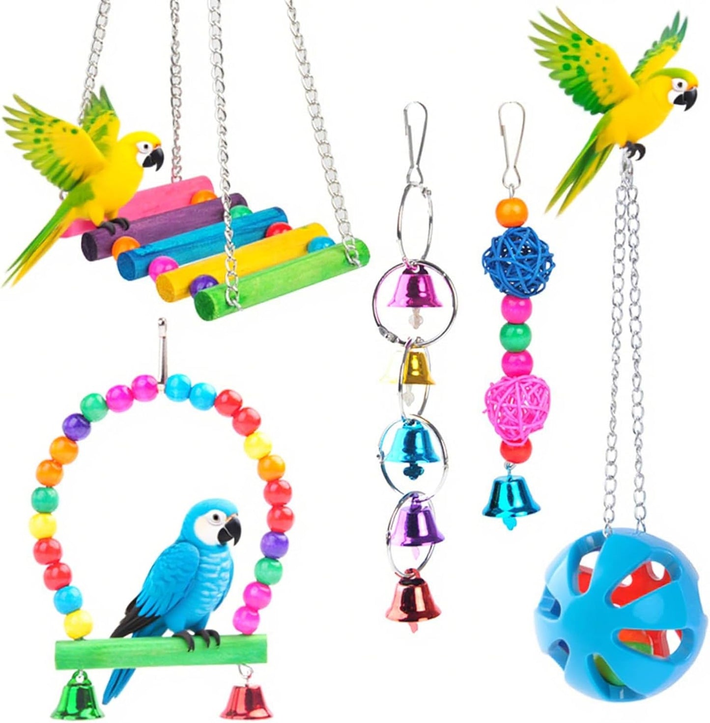 Bird Swing Standing Chewing Training Hanging Toy Hammock Climbing Ladder Drawbridge Birdie Perches Platform for Conure,Cockatiel,Mynah,Love Birds,Finches,Budgerigar,Pigeon