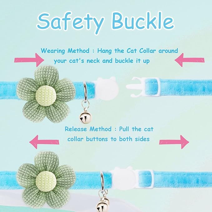 Breakaway Cat Collars with Bells, MUZIEBA Kitten Collar for Girl Boy Adjustable Safety Kitty Collars for Cats Puppy and Small Pets (Blue)