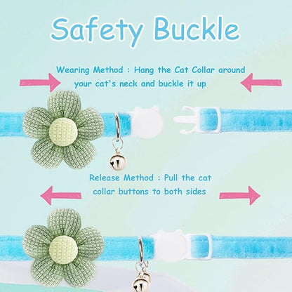 Breakaway Cat Collars with Bells, MUZIEBA Kitten Collar for Girl Boy Adjustable Safety Kitty Collars for Cats Puppy and Small Pets (Blue)