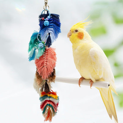 Bird Toys, Multicolor Rope Chew Toy with Metal Hook and Bells, Parakeet Toys, Bird Cage Accessories for Budgies, Cockatiels, Lovebirds, Green Cheeks, Small to Medium Birds