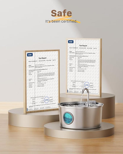 Stainless Steel Cat Fountain - 108oz/3.2L Pet Fountain for Cats Indoor - Quiet - Contains 8 Filters + 8 Sponges