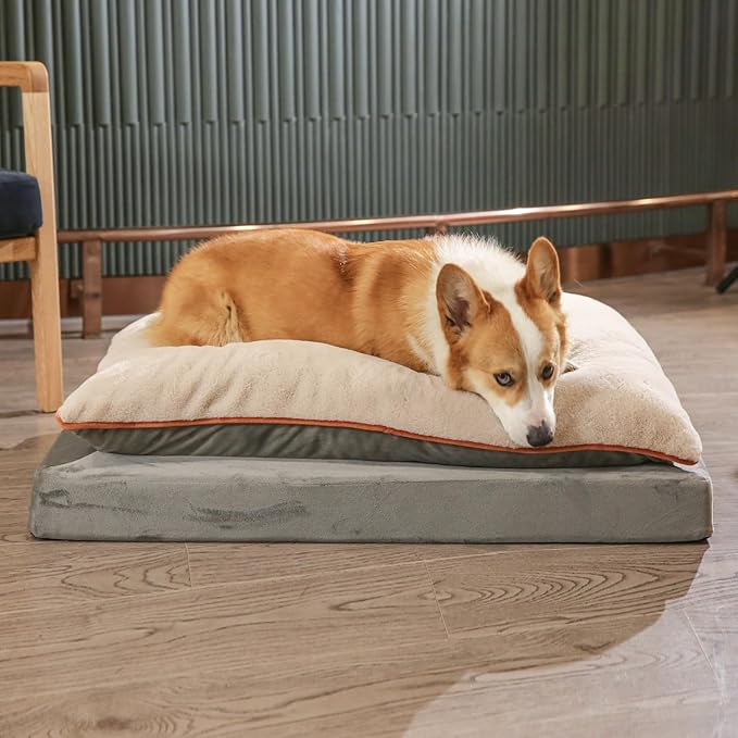 Amazon Basics Dog Bed with Cooling Gel Memory Foam, Pressure-Relief Support for Dogs up to 50lbs, Non-Slip Bottom, Machine Washable Cover, Large Sized (36" x 27"), Grey