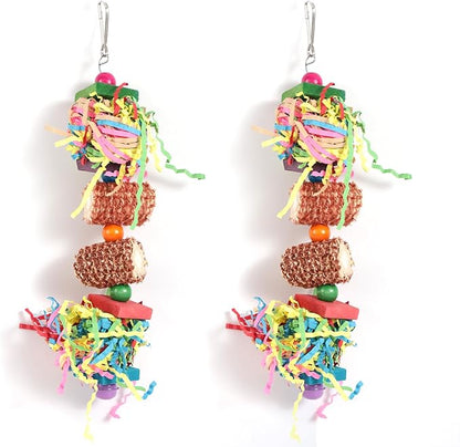 2pcs Bird Toys, Parrot Toys for Parakeets Cockatoos Cockatiels Budgie Conure Macaw Corn Cob Shredding Paper Tearing & Foraging Toy Chewing Hanging Toy Cage Accessories for Small & Medium Birds Pet
