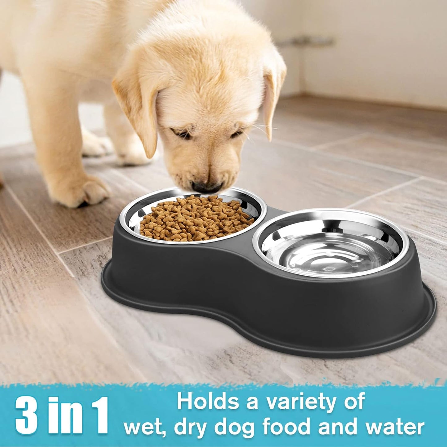 Dog Bowls Double Dog Water and Food Bowl Stainless Steel Bowl with Non-Slip Resin Station, Pet Feeder Bowls for Puppy Medium Dogs Cats