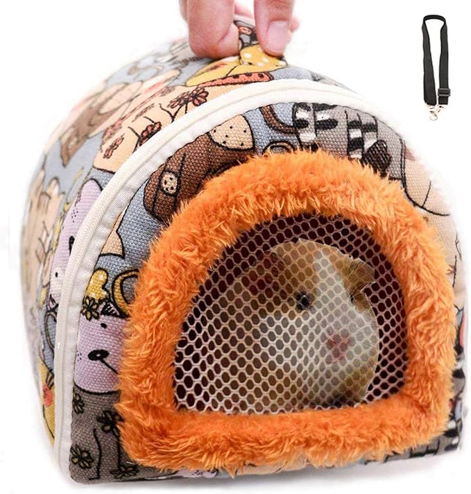 KAMEIOU Portable Small Animals Hedgehog Hamster Carrier Bag Case with Detachable Strap Zipper Breathable Small Guinea Pig Rat Chinchillas Hamster Hedgehog Carrier Pounch Bag for Small Animal Carriers