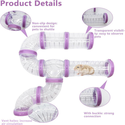 8PCS Hamster Tunnel Tube DIY Assorted Toy Transparent Adventure Pipe Playground Excercise Set for Mouse Syrian Hamster Gerbil (Purple)