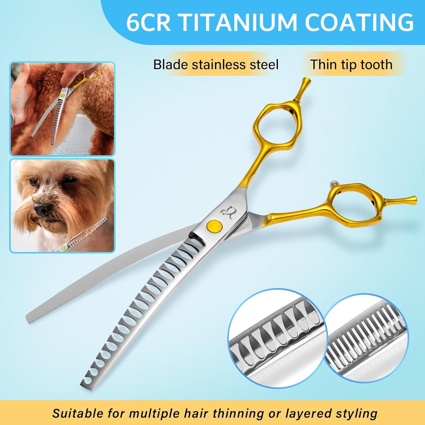Dog Grooming Scissors,Curved Thinning Shears Curved Chunkers Shears with Safety Round Tips, Sharp and Comfortable 4 in 1 Dog Scissors for Grooming
