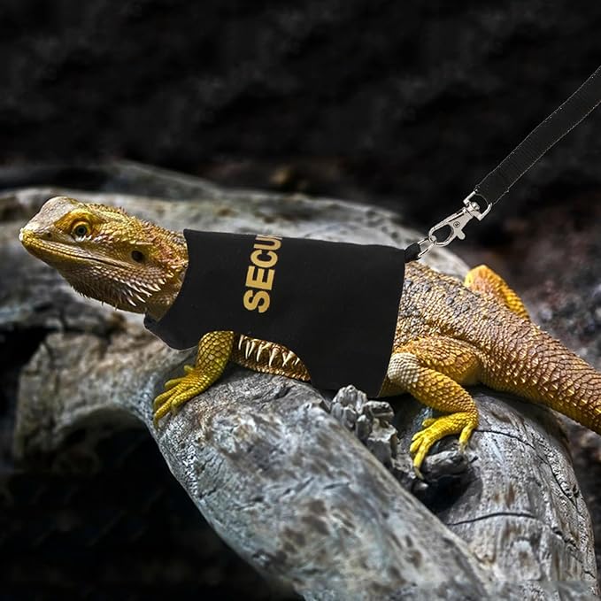 Hypeety Bearded Dragon Harness and Leash Set Adjustable Escape Proof Leash Outdoor Walking Training Leash and Harness for Bearded Dragon Lizard Reptiles Small Pets Black (Security)