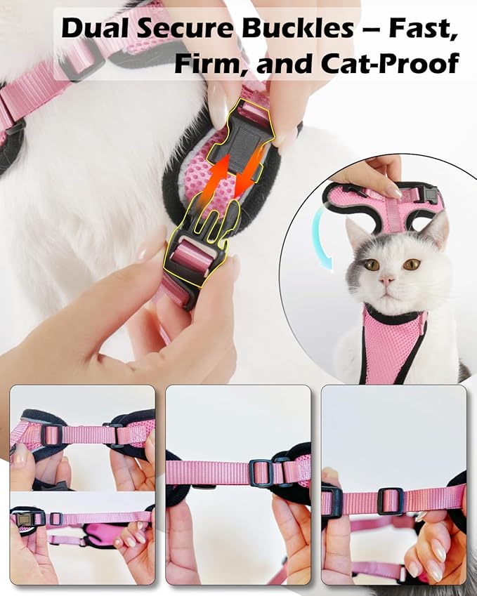 Luxelle 2 Pack Escape-Proof Cat Harness and Leash Set for Walking – Adjustable No Pull Soft Vest with Easy-Wear Buckle, Reflective Straps, Breathable Mesh – Outdoor Travel Harness for Cats & Kittens