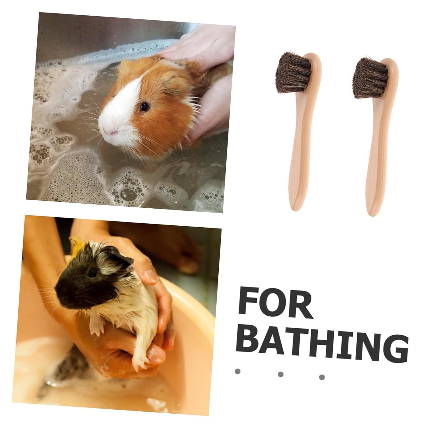 VANZACK 2Pcs Wood Handle Bathing Comb with Soft Bristles for Hamsters Guinea Pigs and Rabbits for Enjoyable Bath and Enhanced Bonding