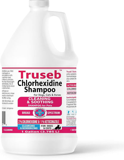 Truseb Topical Ketoconazole and Chlorhexidine Shampoo for Dogs, Cats & Horses Pleasantly Scented with a Cucumber Melon Scent with Aloe (Ketoconazole & Chlorhexidine Shampoo, 1 Gallon)
