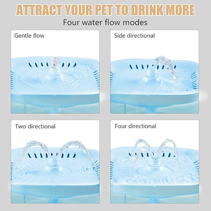 Cat Water Fountain - BOODIDI Ultra Silent Pet Drinking Fountain for Cats and Small Dogs, Indoor Water Fountain, 2.4L/2.5QT Capacity, with Replacement Filters (Blue)