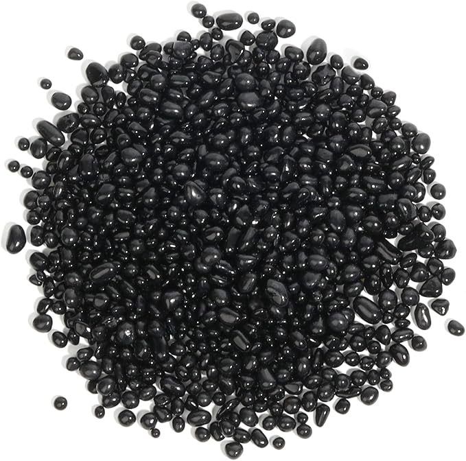 T4U Tumbled Chips Stones Crushed Black Gravels 2 LB, Irregular Shaped Natural Rock Pebbles, DIY Polished Rocks for Potted Plant, Bonsai, Vase Fillers Aquarium Decoration, Aquarium Gravel Rocks