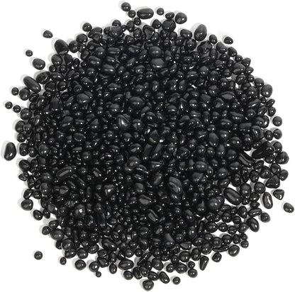 T4U Tumbled Chips Stones Crushed Black Gravels 2 LB, Irregular Shaped Natural Rock Pebbles, DIY Polished Rocks for Potted Plant, Bonsai, Vase Fillers Aquarium Decoration, Aquarium Gravel Rocks