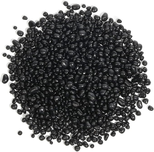 T4U Tumbled Chips Stones Crushed Black Gravels 2 LB, Irregular Shaped Natural Rock Pebbles, DIY Polished Rocks for Potted Plant, Bonsai, Vase Fillers Aquarium Decoration, Aquarium Gravel Rocks