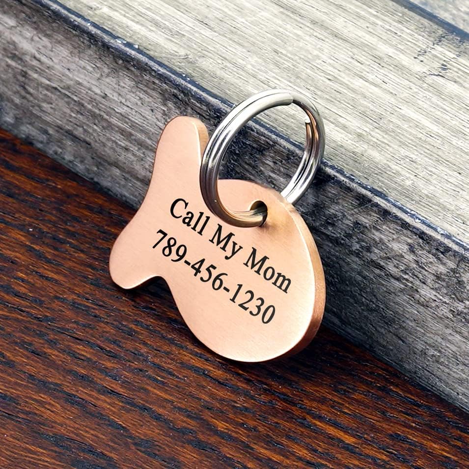 Ultra Joys Cat ID Tag Personalized Pet Tags, Durable Stainless Steel Small Pet Mini Dog Cat Tag Lightweight - Fish Tag in Rose Gold