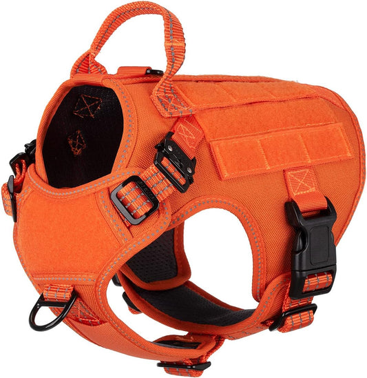 ICEFANG Tactical Dog Harness, Small Size,2X Metal Buckle,Working Dog MOLLE Vest with Handle,No Pulling Front Leash Clip,Hook and Loop Panel (Orange,S (Pack of 1))