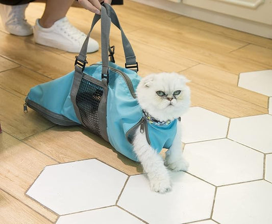 Cinf Cat Nail Clipping Cleaning Grooming Restraint Bag No Scratching Biting for Bathing Nail Trimming Injecting Examining(Blue,S)