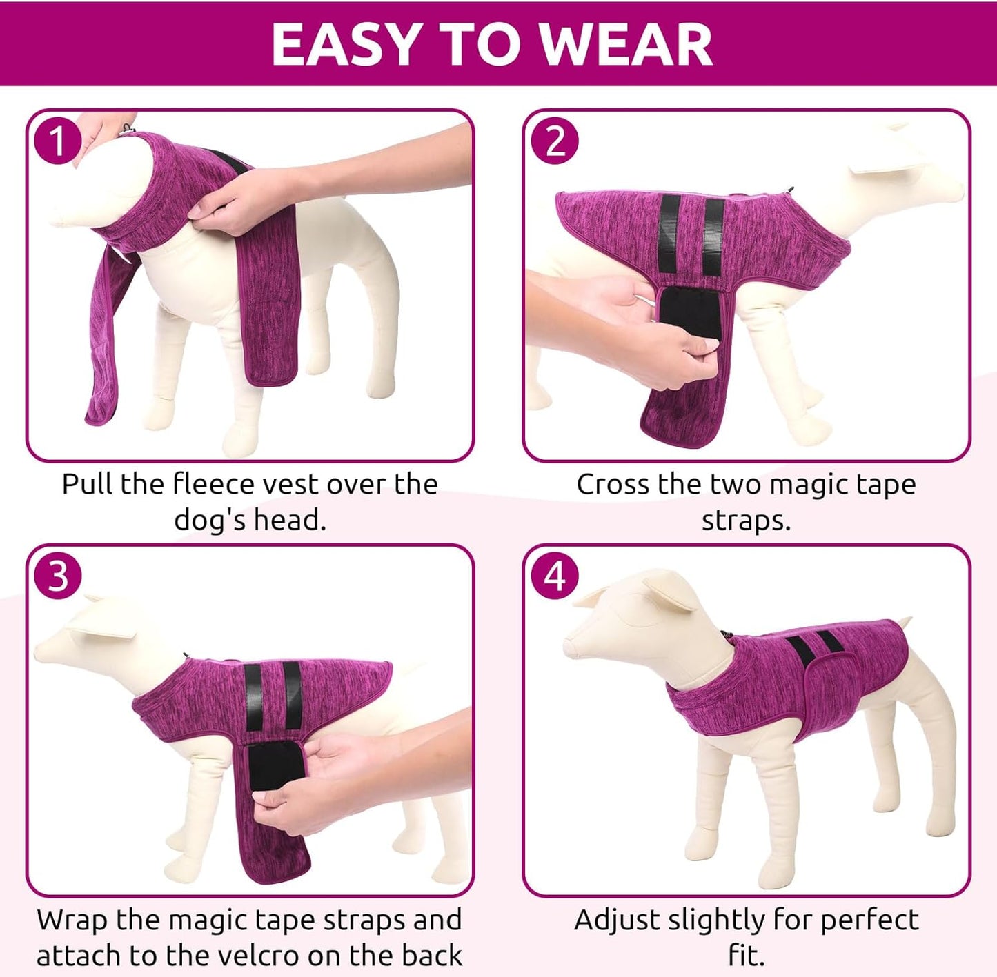 Queenmore Large Dog Sweaters, Soft Fleece Vest Pullover Dog Jacket with Leash Hole, Warm Winter Dogs Clothes Cold Weather Doggy Dachshund Sweater for Large Dogs Cats Boy or Girl (Cationic Berry, L)