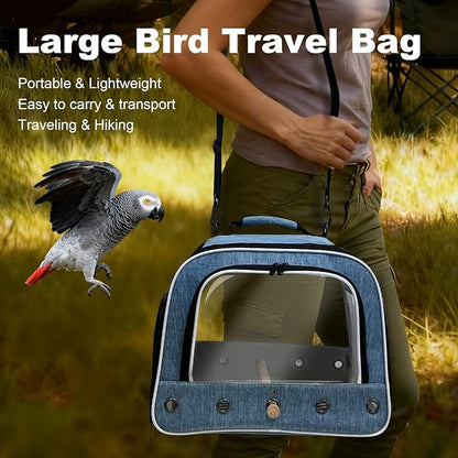halinfer Bird Travel Carrier Cage for Large Size Parrot, Portable Bag with Metal Tray and Grate to Carry and Transport Medium and Large Birds Like African Grey, Long Tail Cockatiel and Parrot