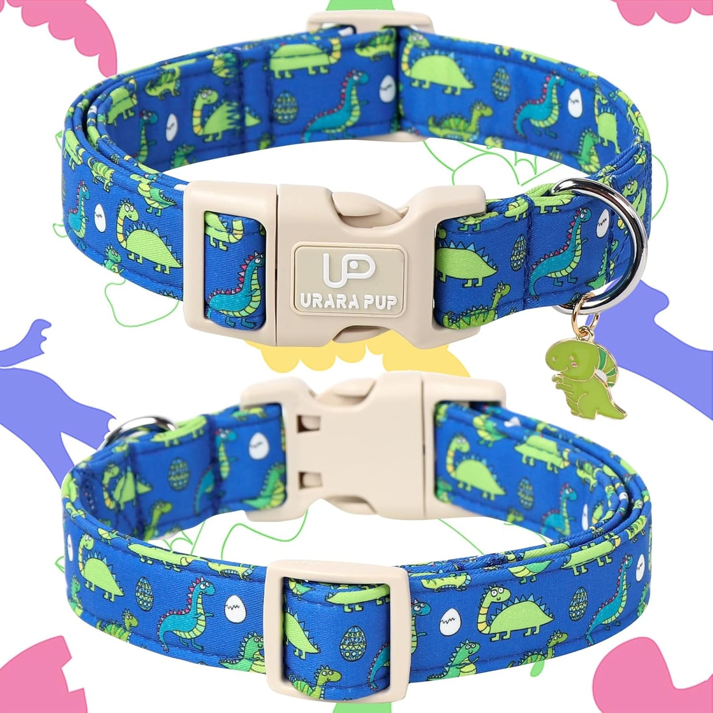 Summer Dog Collar-Dinosaur Dog Collars with Dino Eggs-Blue Summer Pet Dollar-Soft, Adjustable & Stylish for Small/Medium Dogs