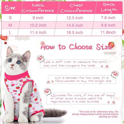 Nuanchu 3 Pieces Cat Recovery Suit Kitten Recovery Suit E-Collar Alternative for Cats and Dogs Abdominal Skin Anti Licking Pajama Clothes Sets(Medium,Strawberry Style,Colorful)