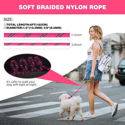 lynxking Slip Lead Dog Leash Reflective, Heavy Duty Comfortable Strong Rope for Large Medium Small Dogs No Pull Pet Training (Pink, 2PCS Large 1/2in x 6ft)