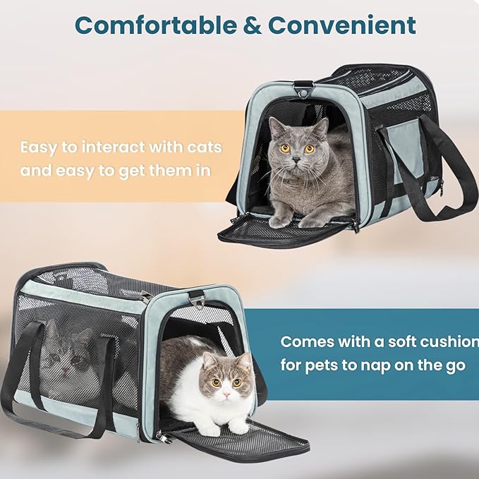 Petsfit Cat Carrier Dog Carrier, Large Capacity Lightweight Soft-Sided Pet Carrier for Travel, with Adjustable Shoulder Strap, Auto Locking Zipper Head and Washable Fleece Pad