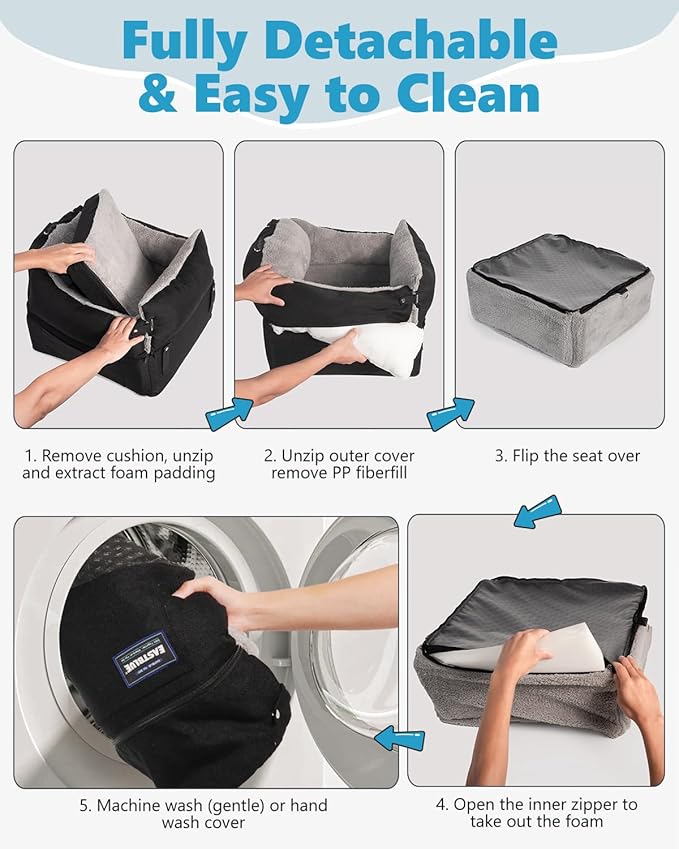 EASTBLUE Dog Car Seat for Small Medium Dogs Up to 35 lbs, 2 Memory Foam Pads Dog Booster Car Seat with Seat Belt, Washable Pet Carseat for Puppy & Cat, Dogs Travel Bed for Cars (Black/Grey)