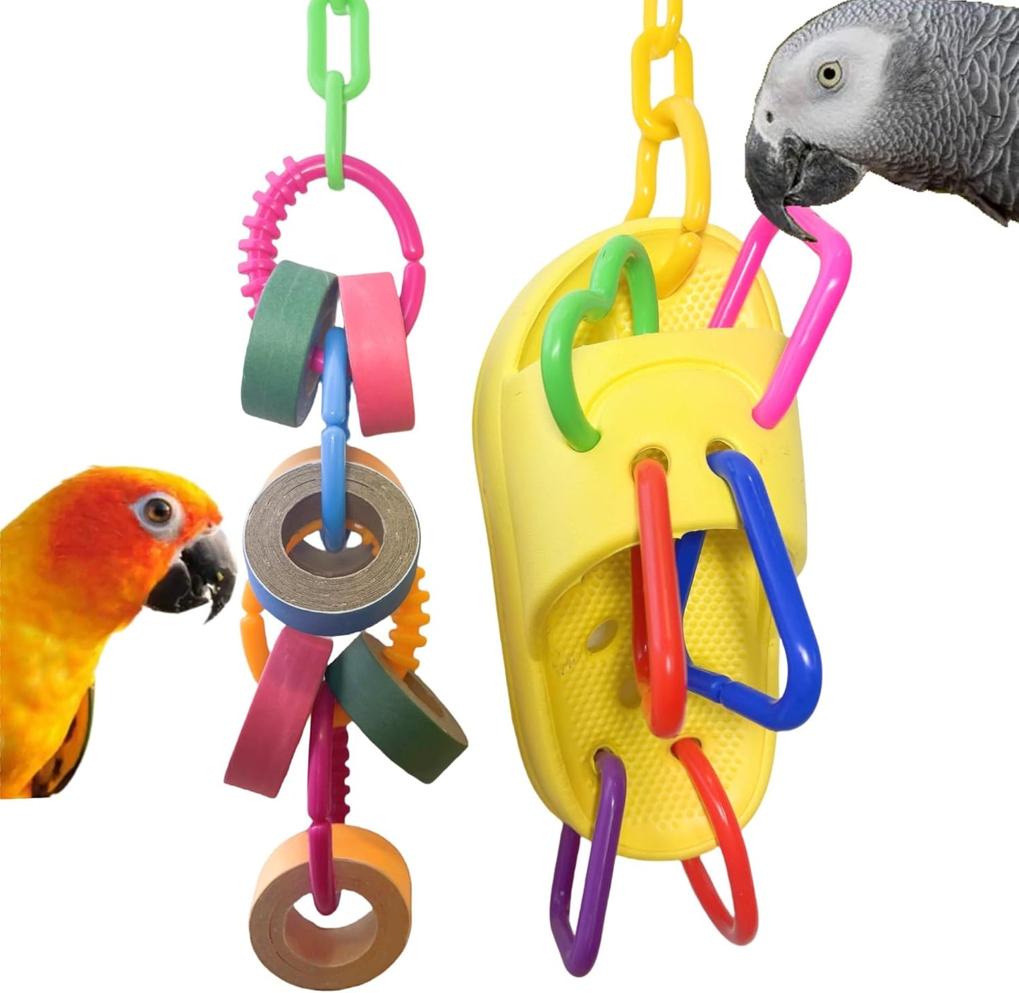 Bird Toys for Large & Medium Parrot Shredding Foraging Chewing Cardboard Bagles Hanging Toy 2PCS Bird Cage Accessories for Amazons Mini Macaws African Greys Cockatoos Eclectus Senegal Yellow