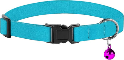 Breakaway Cat Collar Leather with Removable Bell - 13 Colors Available - Soft Adjustable Girl Boy Safety Lightweight Pet Kitten Collars Pink Brown Blue Green Red Orange Black (Aquamarine)